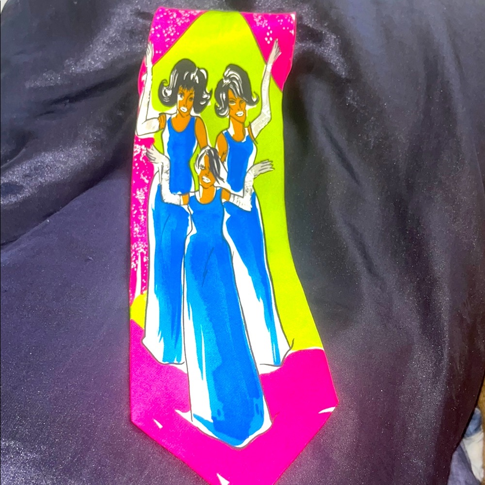 Stylish Pink & Lime Men's Novelty Tie with Blue Figure Design